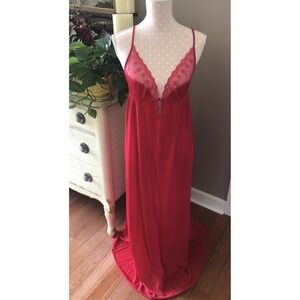 VTG Flair Union Made Long Nylon Sexy Nightgown Red Lace MCM 70's Women's Medium